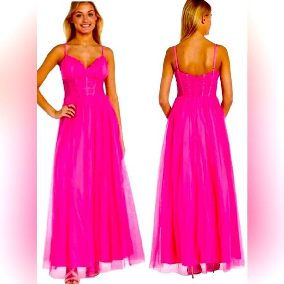 MORGAN & CO. SWEETHEART NECK TULLE HOT PINK BALLGOWN JUNIORS SIZE 5~NWT - Picture 1 of 6